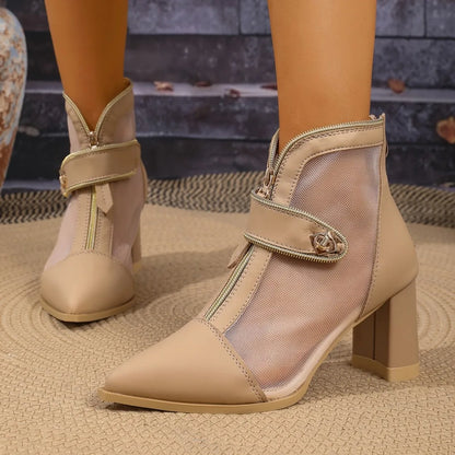 Women's High Heeled Ankle Boots Thick Heel 0