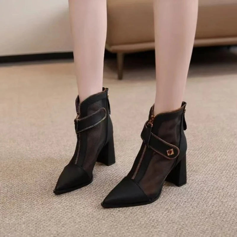 Women's High Heeled Ankle Boots Thick Heel 4