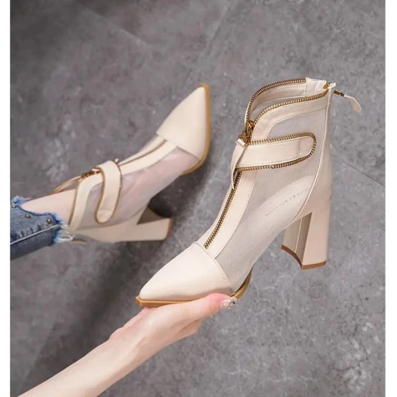 Women's High Heeled Ankle Boots Thick Heel 5