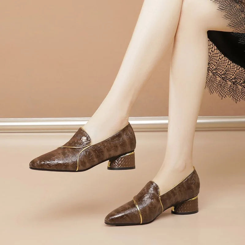 Women’s Pointed Toe Work Shoes Mid Block Heel 1