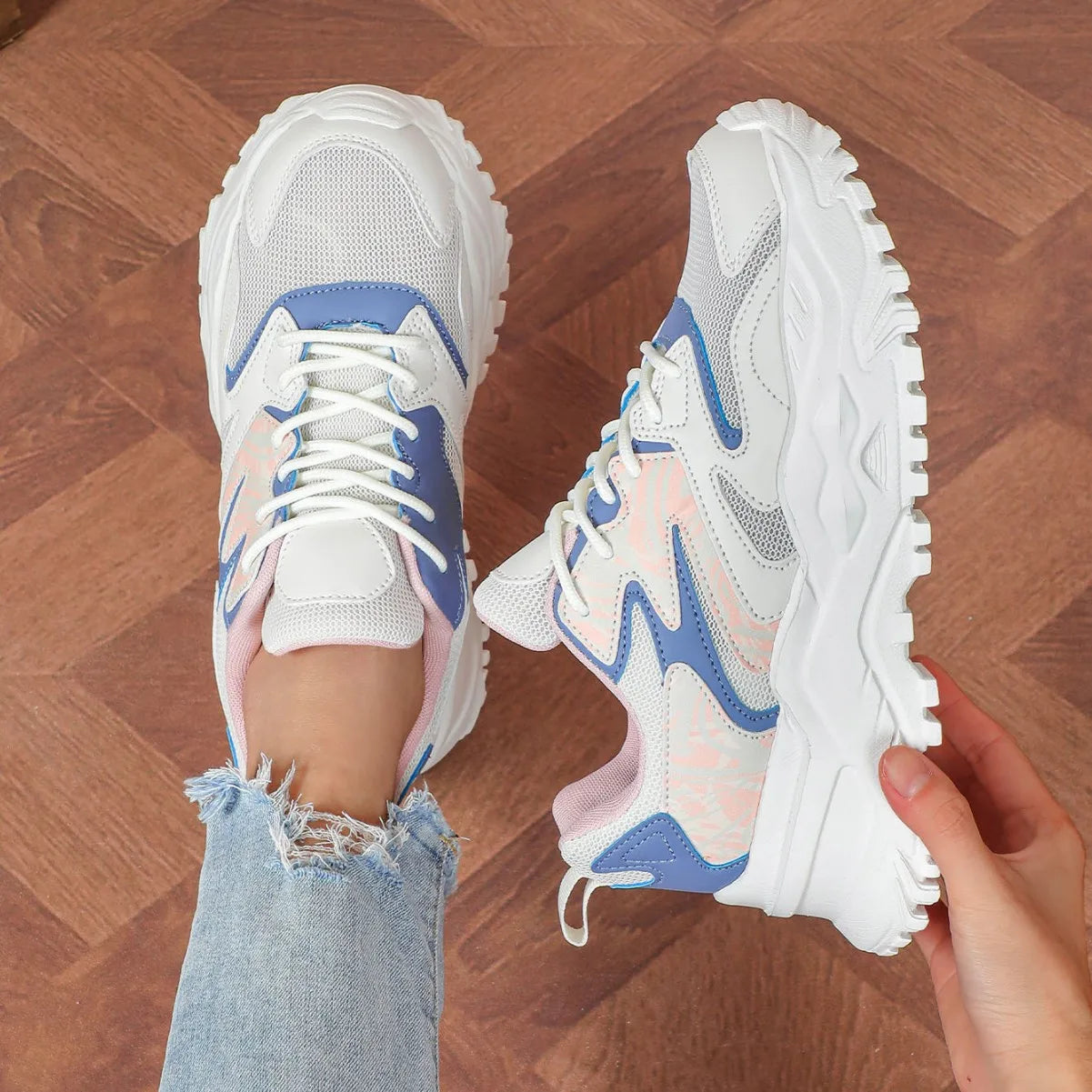 Women's Sneakers Thick Sole Breathable Mesh Casual Shoes 0