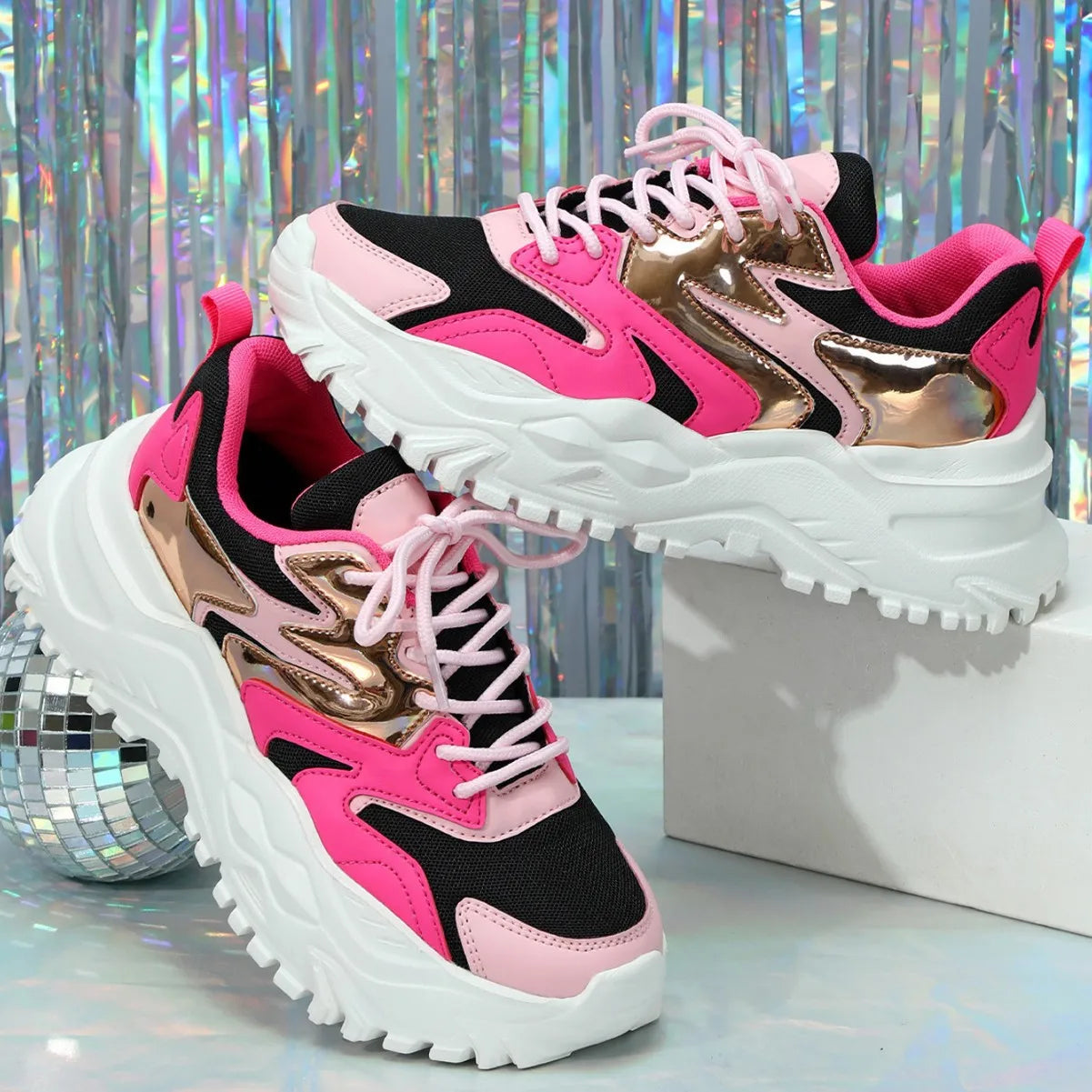 Women's Sneakers Thick Sole Breathable Mesh Casual Shoes 3