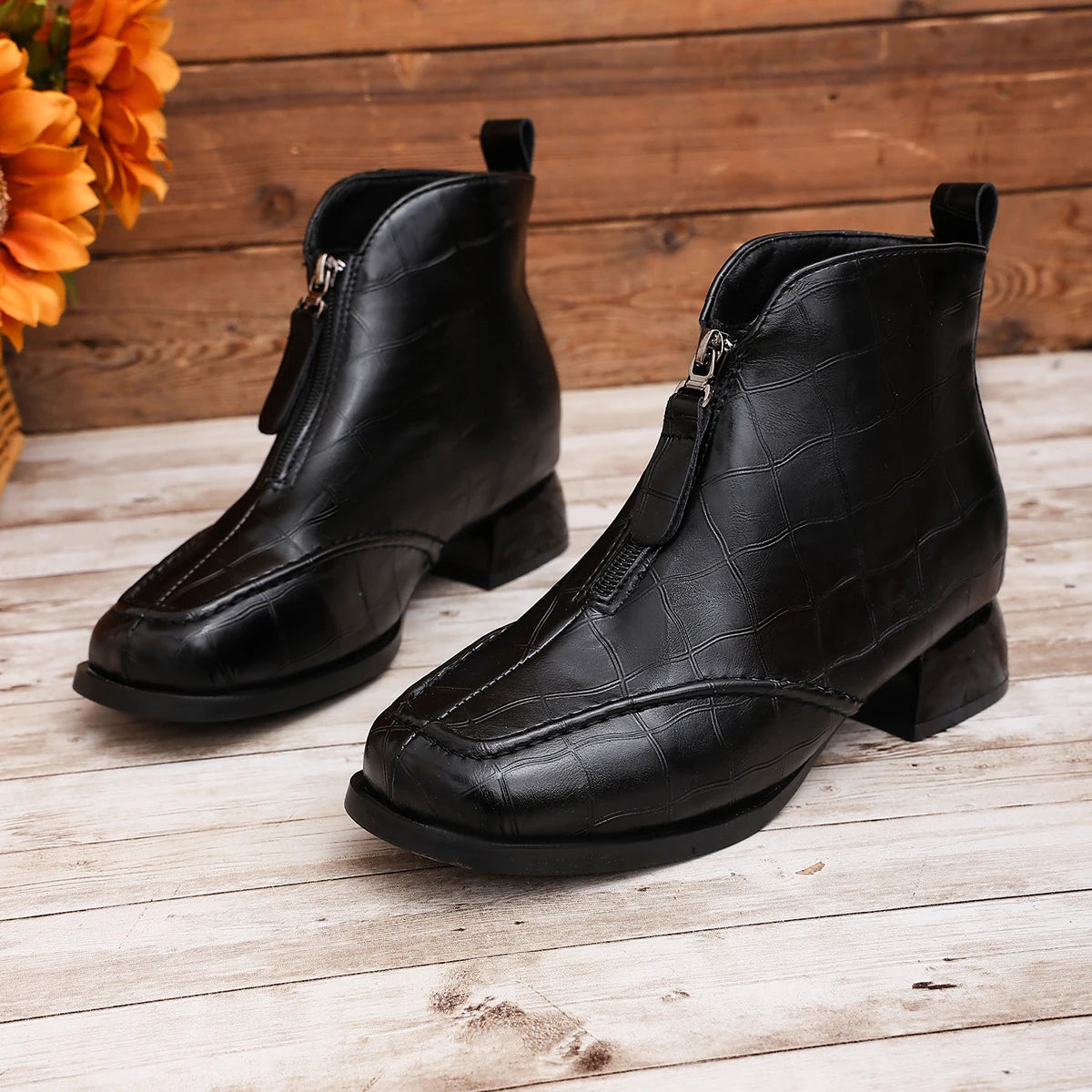 Womens Ankle Boots Chunky Heel 6