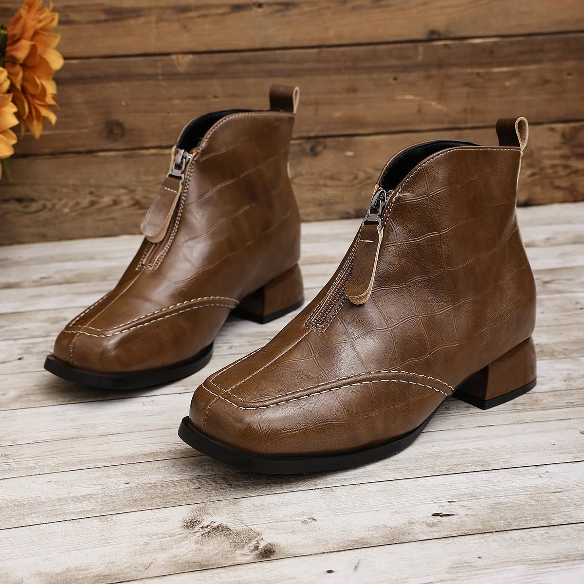 Womens Ankle Boots Chunky Heel 7