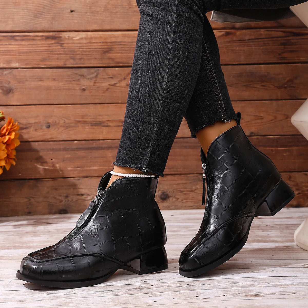 Womens Ankle Boots Chunky Heel 8
