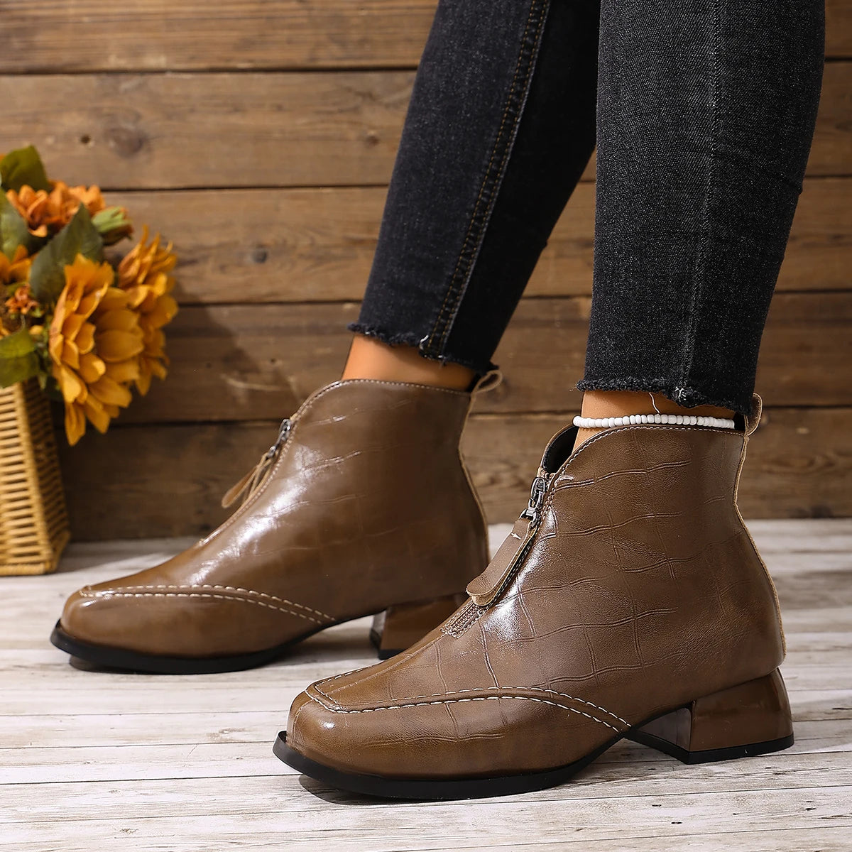 Womens Ankle Boots Chunky Heel 9