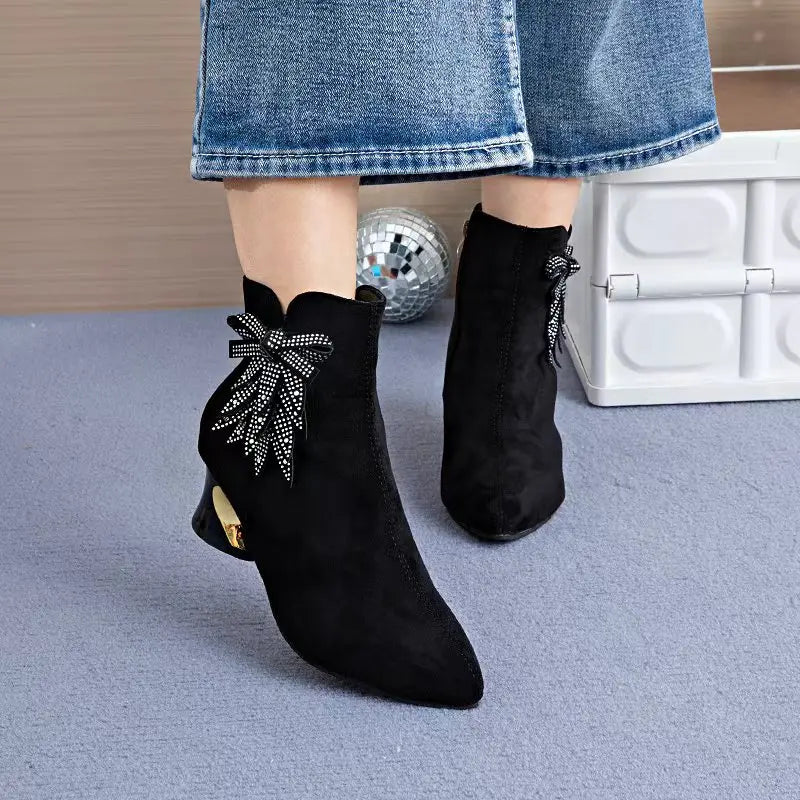 Womens Pointed Toe Ankle Boots Chunky Heel 0