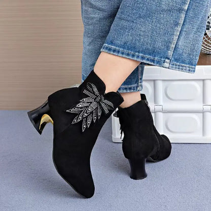 Womens Pointed Toe Ankle Boots Chunky Heel 4