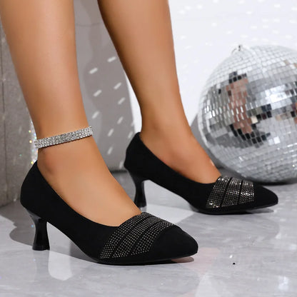 Womens Pointed Toe Stiletto Heels Sequin Detail 1