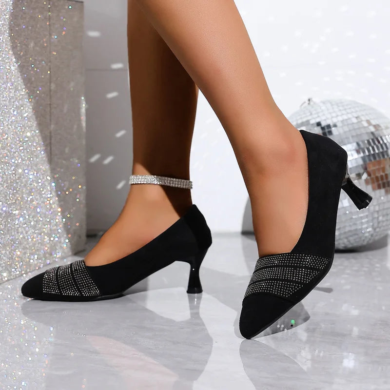 Womens Pointed Toe Stiletto Heels Sequin Detail 5