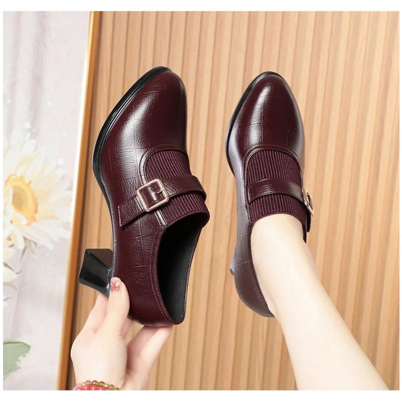 Womens Pumps Block Heel Deep Vamp 5