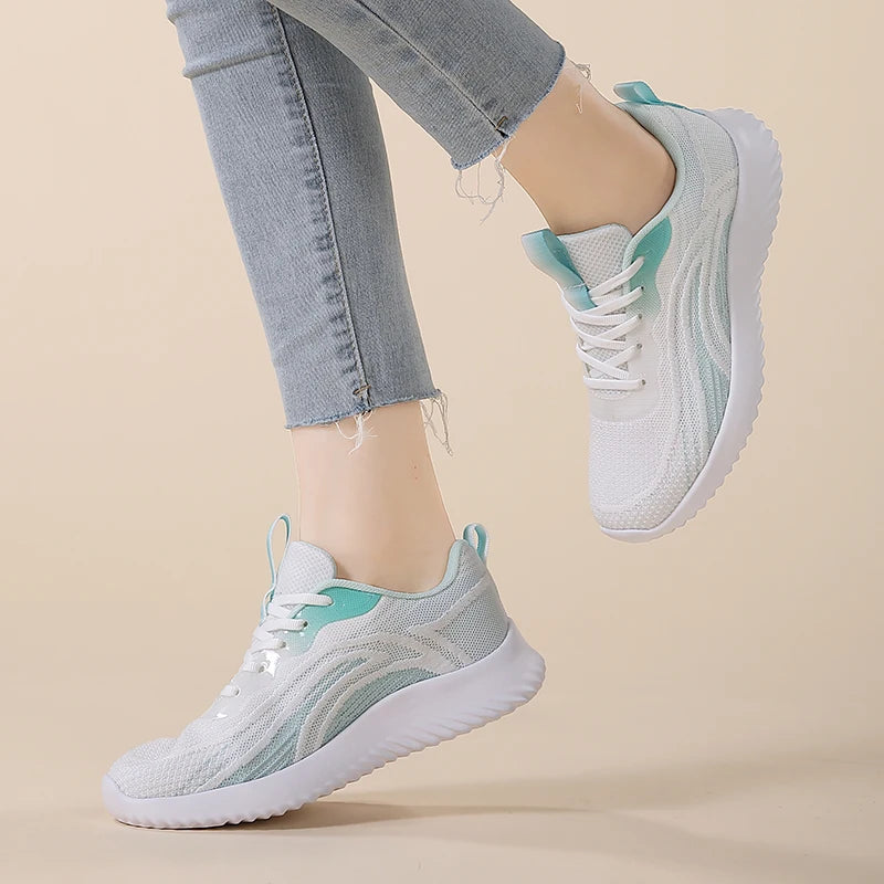 Womens Running Shoes Lace Up Lightweight Platform 4