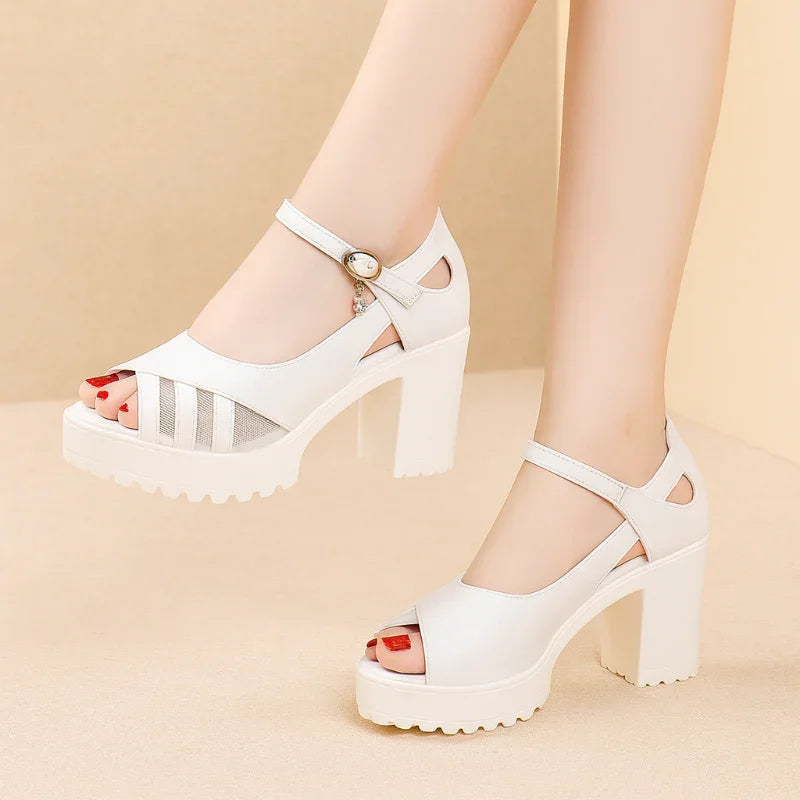 Women’s Platform Heel Sandals with Ankle Buckle