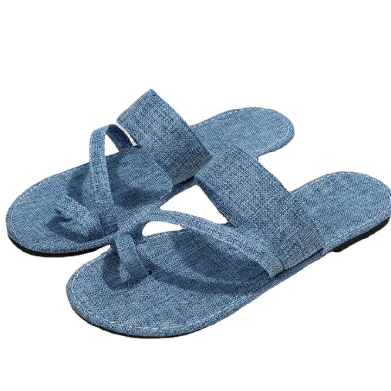 Denim Slide Sandals for Wide Feet - Blissful Shoes