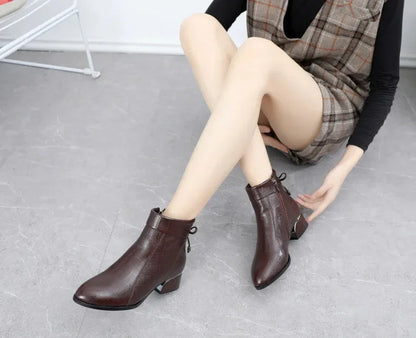 Leather Ankle Boots with Block Heel for Winter Wear