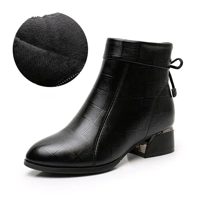 Leather Ankle Boots with Block Heel for Winter Wear