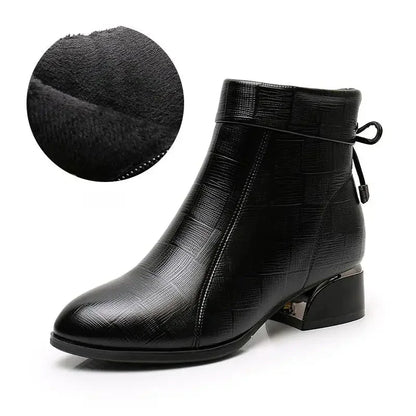 Leather Ankle Boots with Block Heel for Winter Wear