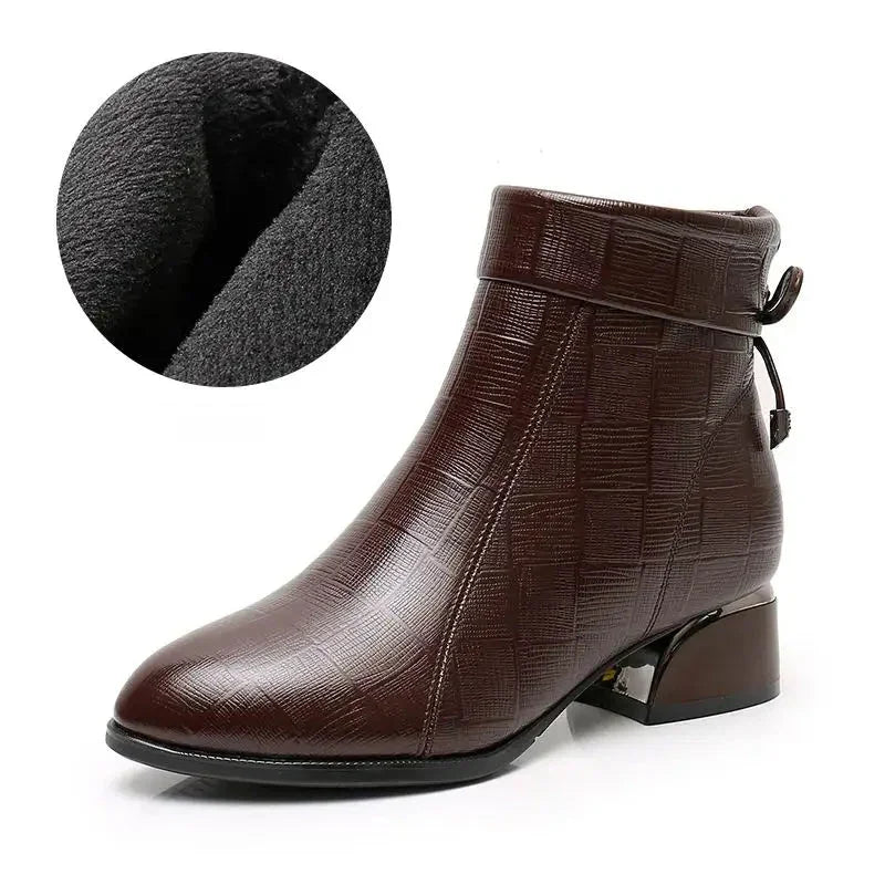 Leather Ankle Boots with Block Heel for Winter Wear
