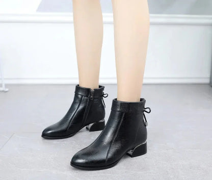 Leather Ankle Boots with Block Heel for Winter Wear