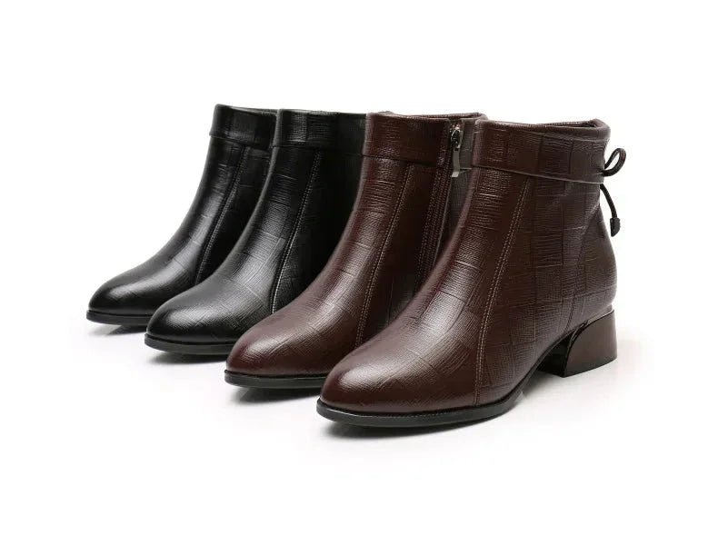 Leather Ankle Boots with Block Heel for Winter Wear