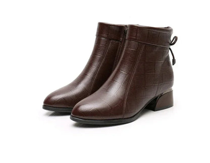 Leather Ankle Boots with Block Heel for Winter Wear