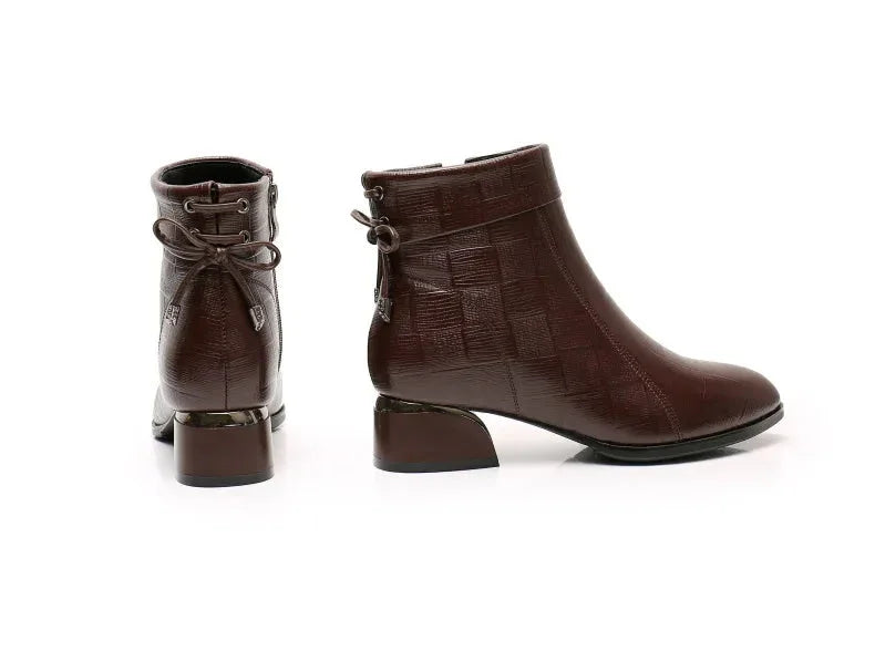 Leather Ankle Boots with Block Heel for Winter Wear