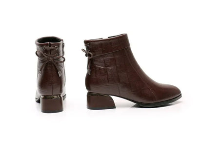 Leather Ankle Boots with Block Heel for Winter Wear