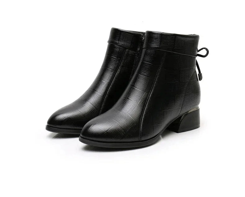 Leather Ankle Boots with Block Heel for Winter Wear