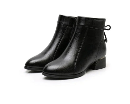 Leather Ankle Boots with Block Heel for Winter Wear