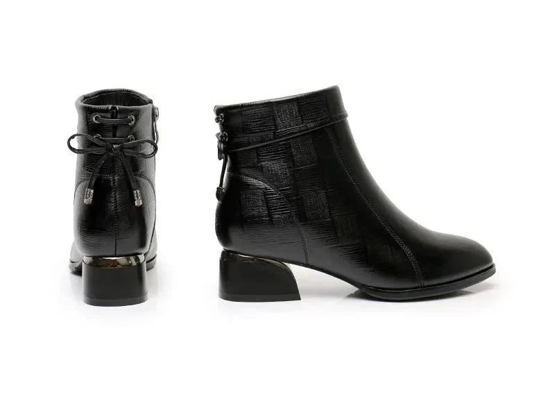 Leather Ankle Boots with Block Heel for Winter Wear