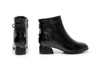 Leather Ankle Boots with Block Heel for Winter Wear