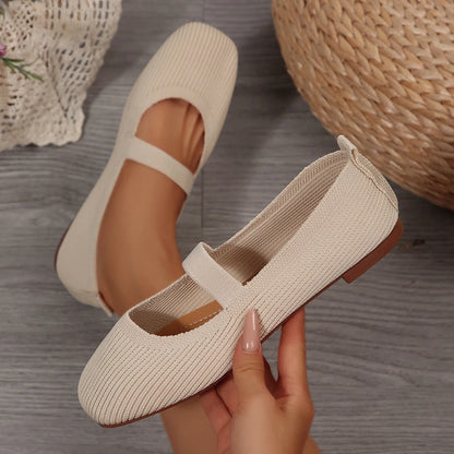 Women's Knitted Square Toe Flat Shoes