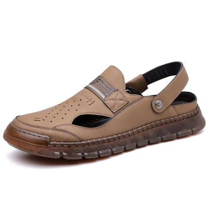 Men's Cowhide Leather Hollow Out Flat Sandals