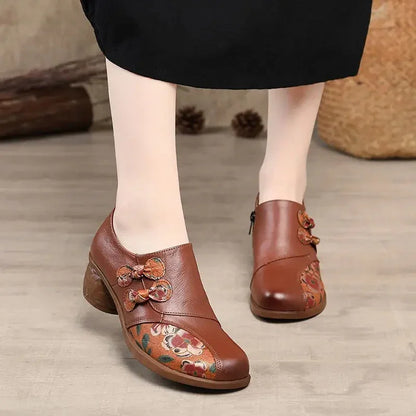 Women's Wide Toe Box Leather Pumps with Heel