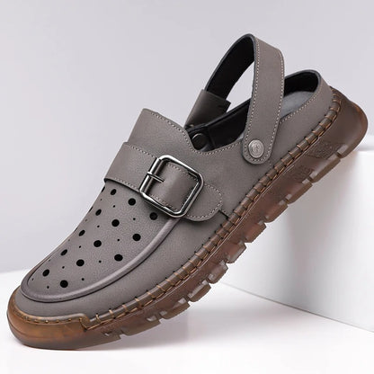 Men's Cowhide Leather Hollow Out Flat Sandals