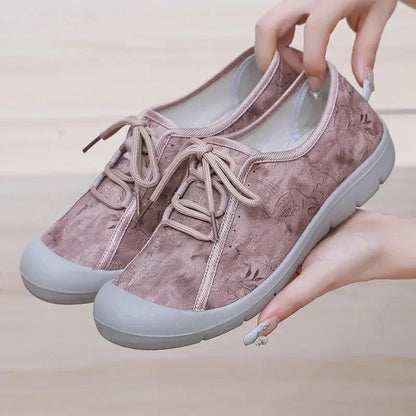 Women's Wide Toe Box Floral Fabric Walking Shoes