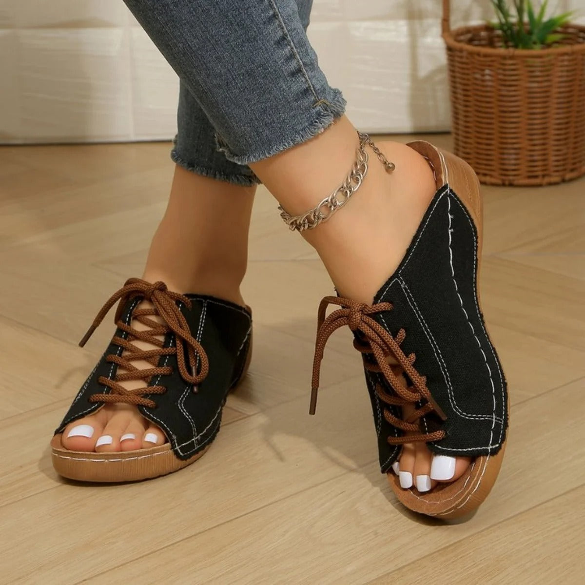 Women's Wedge Heel Sandals with Lace-Up Design