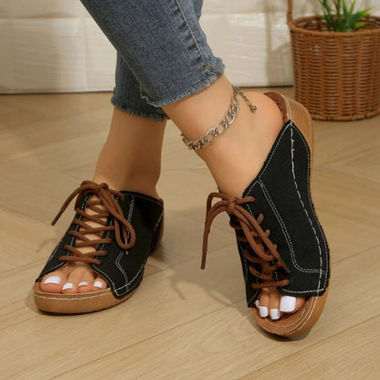 Women's Wedge Heel Sandals with Lace-Up Design