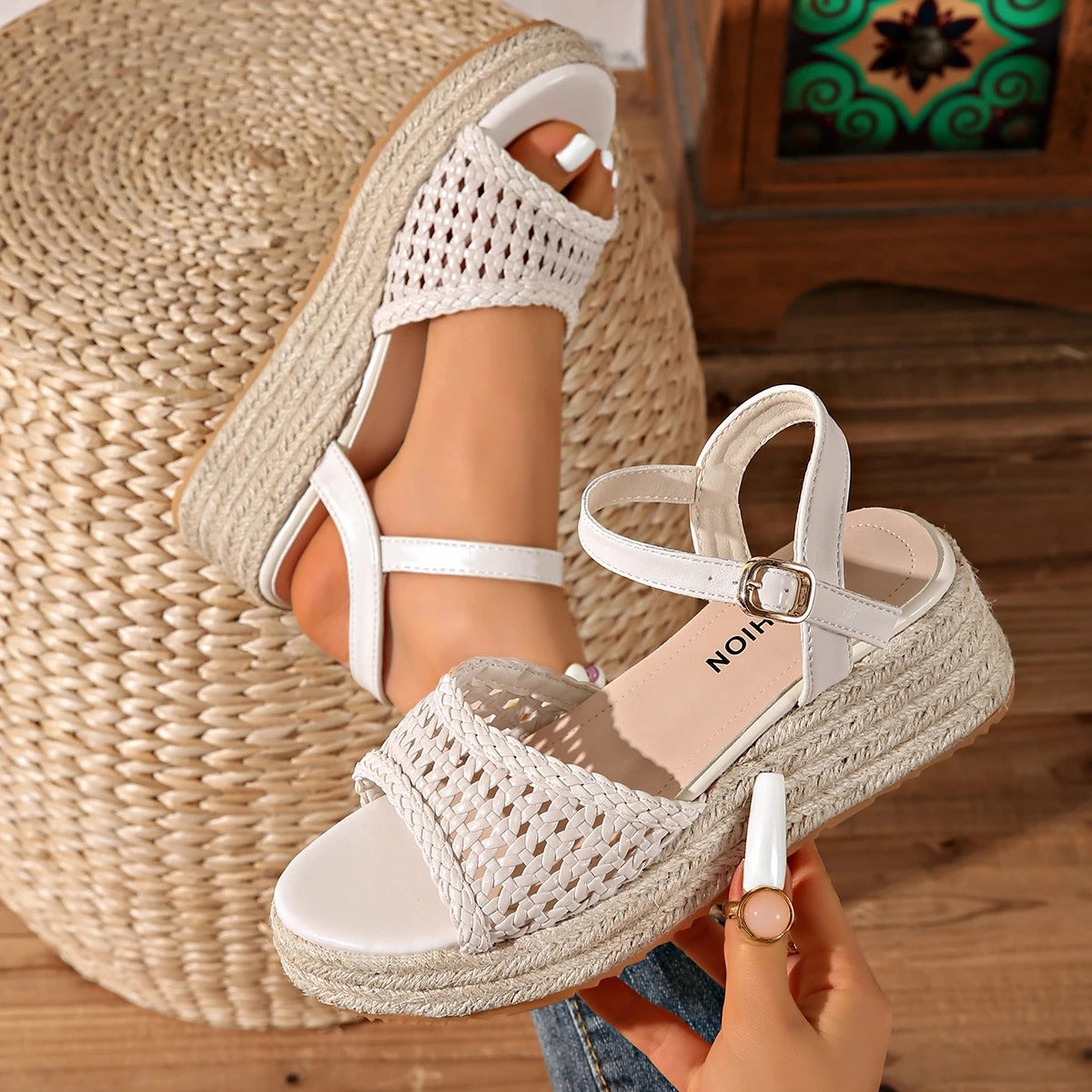 Women's Hollow Wedge Platform Sandals with Jute Outsole
