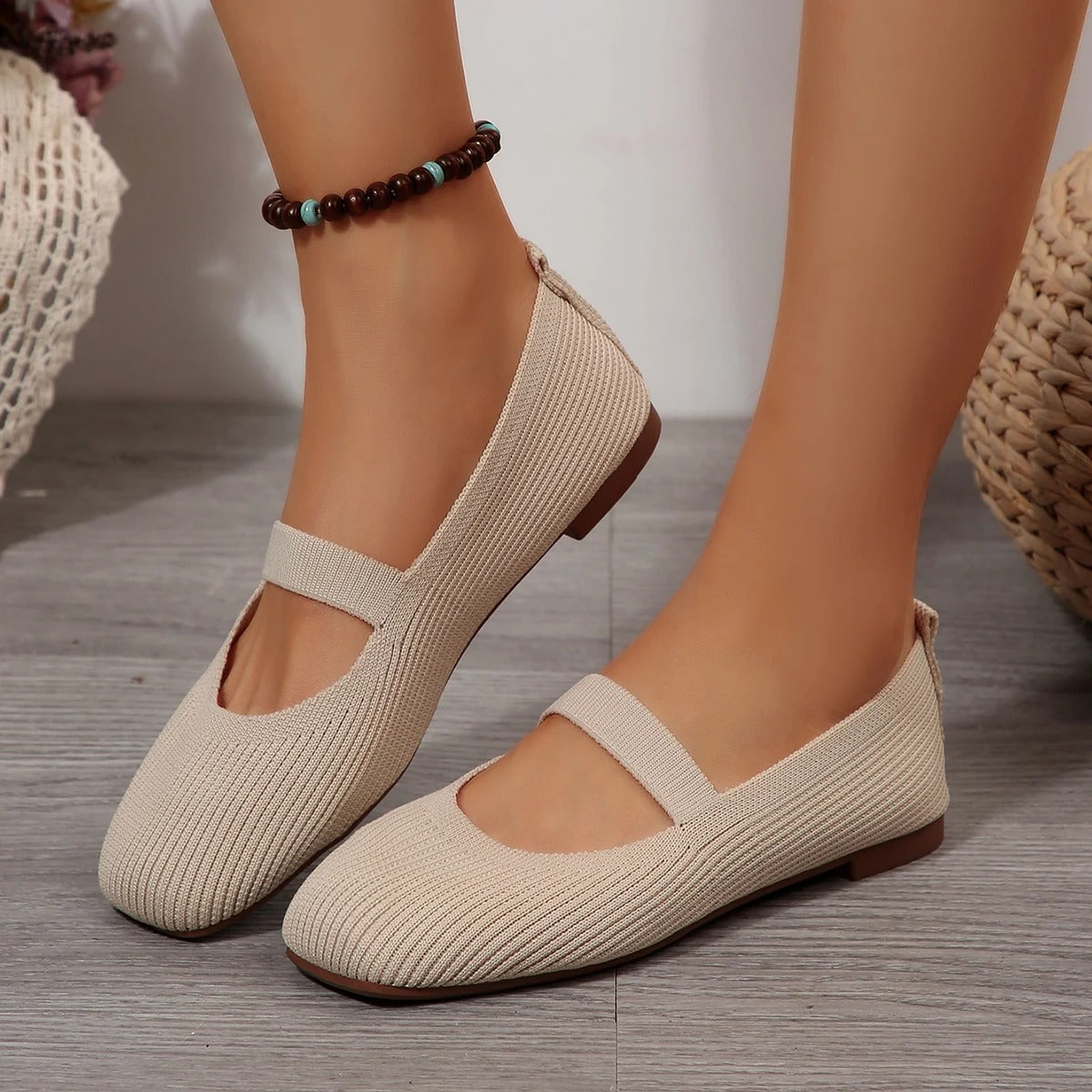 Women's Knitted Square Toe Flat Shoes