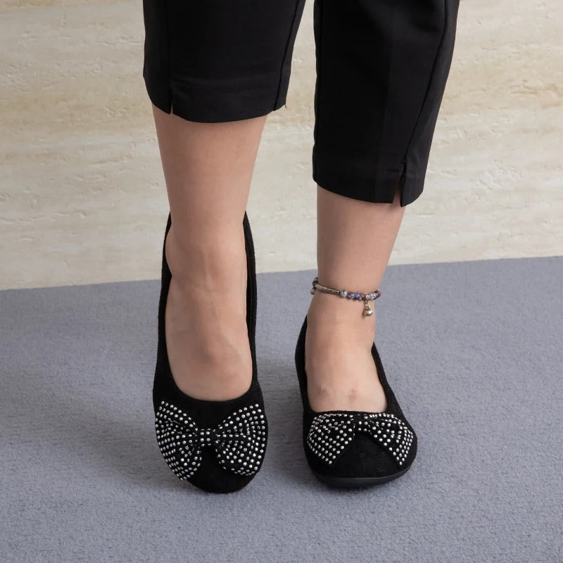 Rhinestone Bow Loafers with Soft Padding &amp; Low Heel