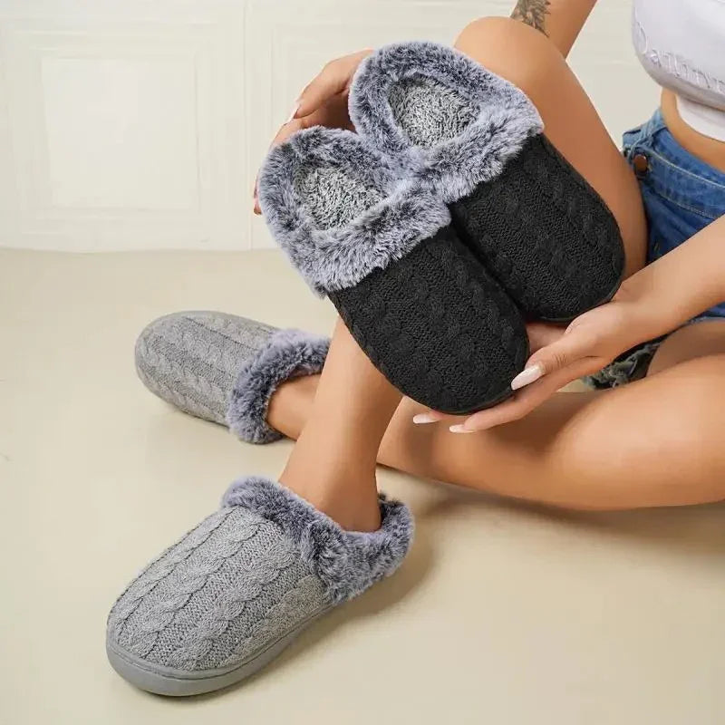 Comfort Knitted Fluff Round Toe Slippers