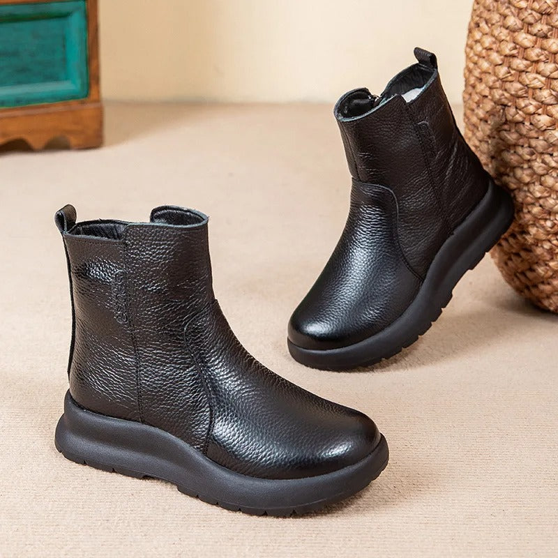 Women's Genuine Leather Ankle Boots with Cushioned Sole