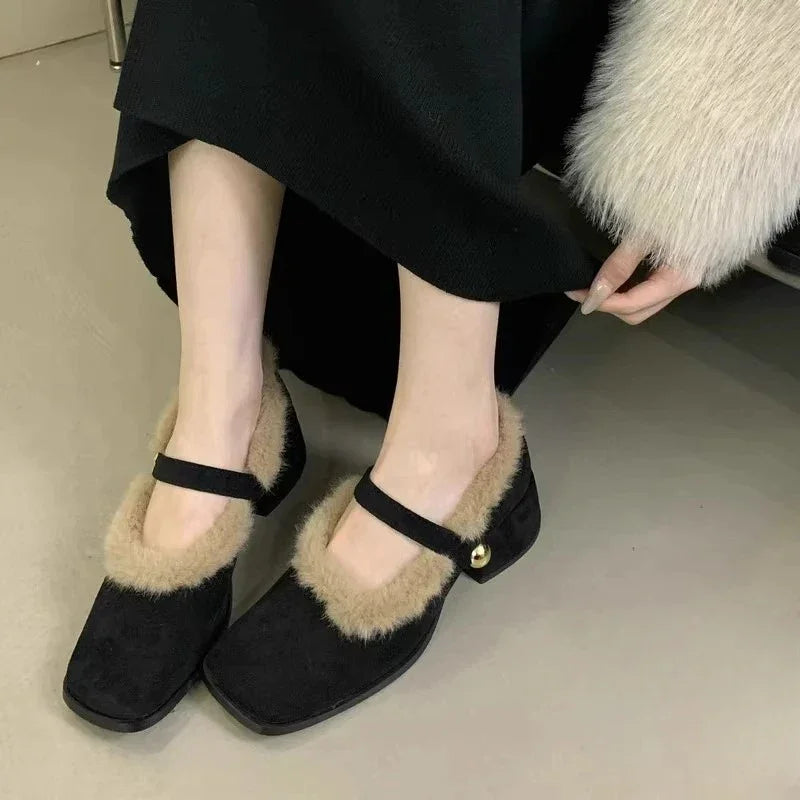 Women's Furry Mary Jane Pumps