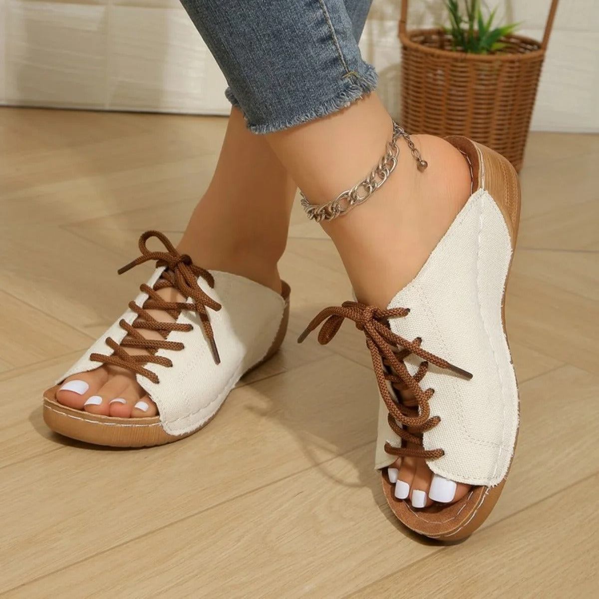 Women's Wedge Heel Sandals with Lace-Up Design