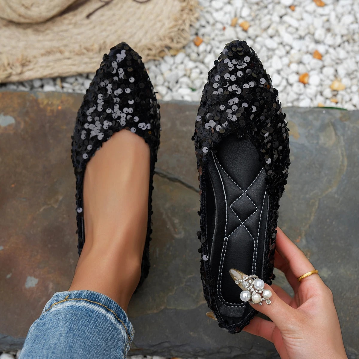Women's Sequin Pointed Toe Flat Shoes