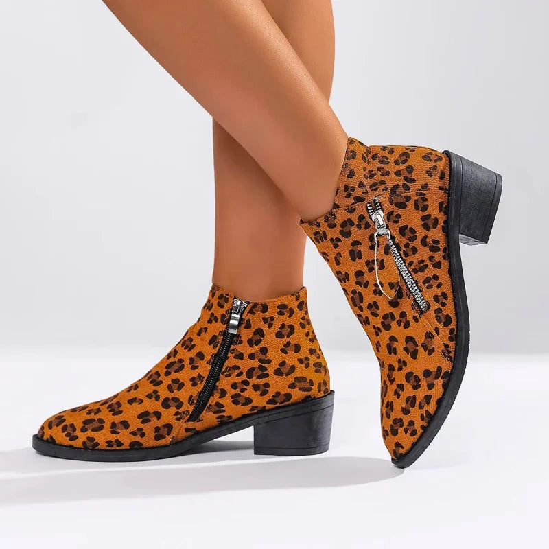 Women’s Leopard Print Suede Ankle Boots