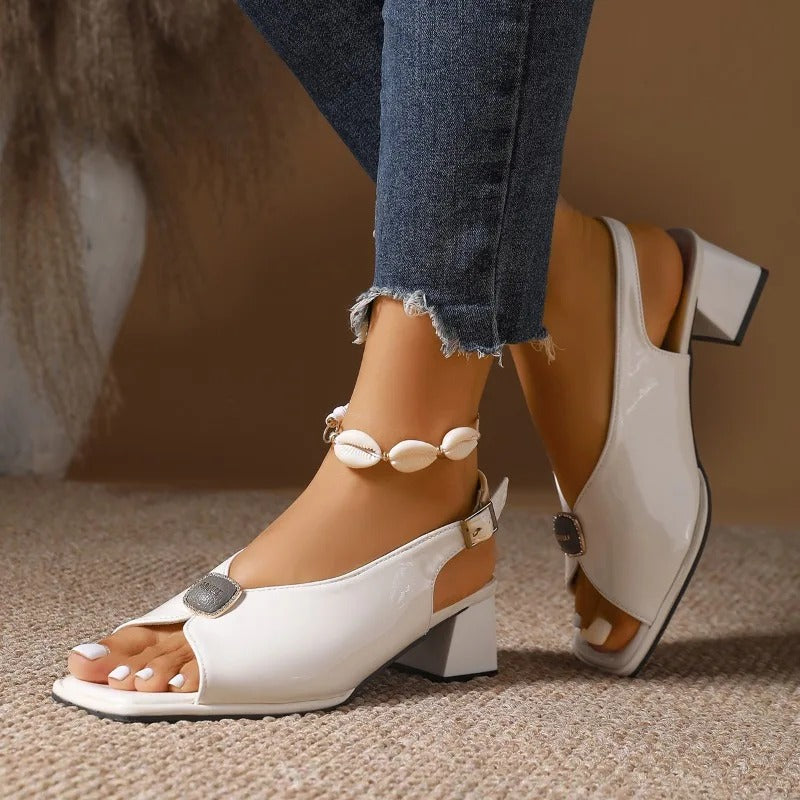 Women's Elegant Block Heel Sandals with Silver Embellishment
