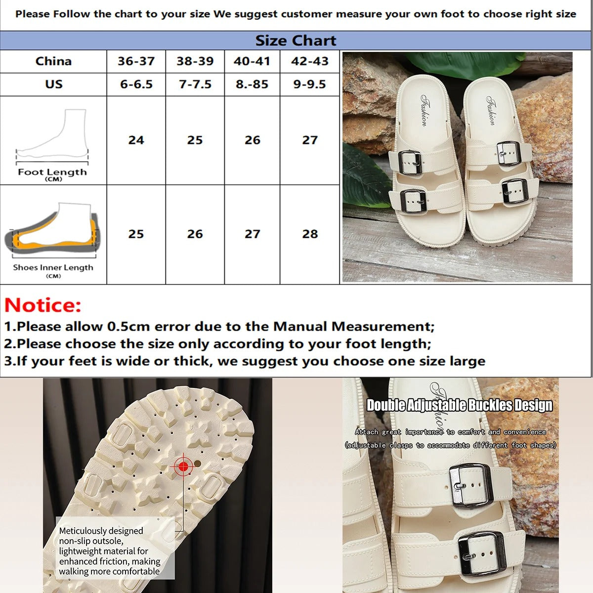 Women's Platform Slide Sandals with Double Buckle