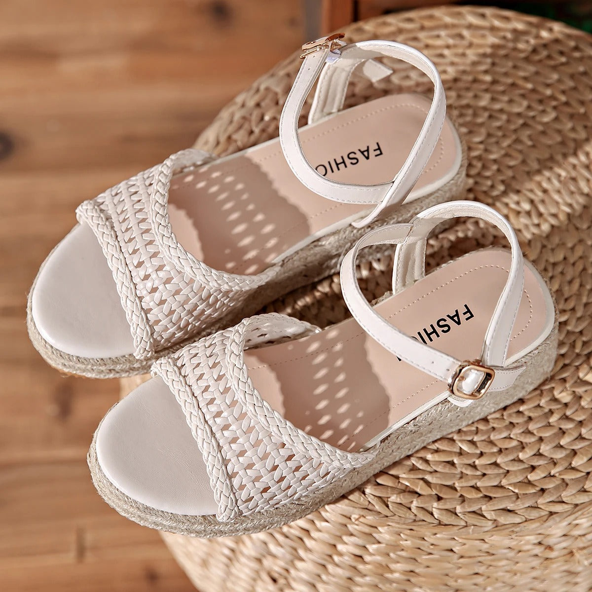 Women's Hollow Wedge Platform Sandals with Jute Outsole